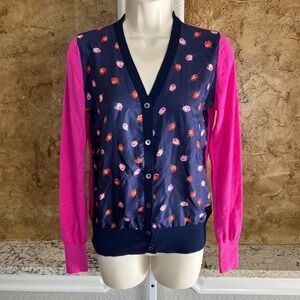 Ann Mashburn 100% Worsted Cashmere Cardigan Sweater Women Small Floral Blue Pink